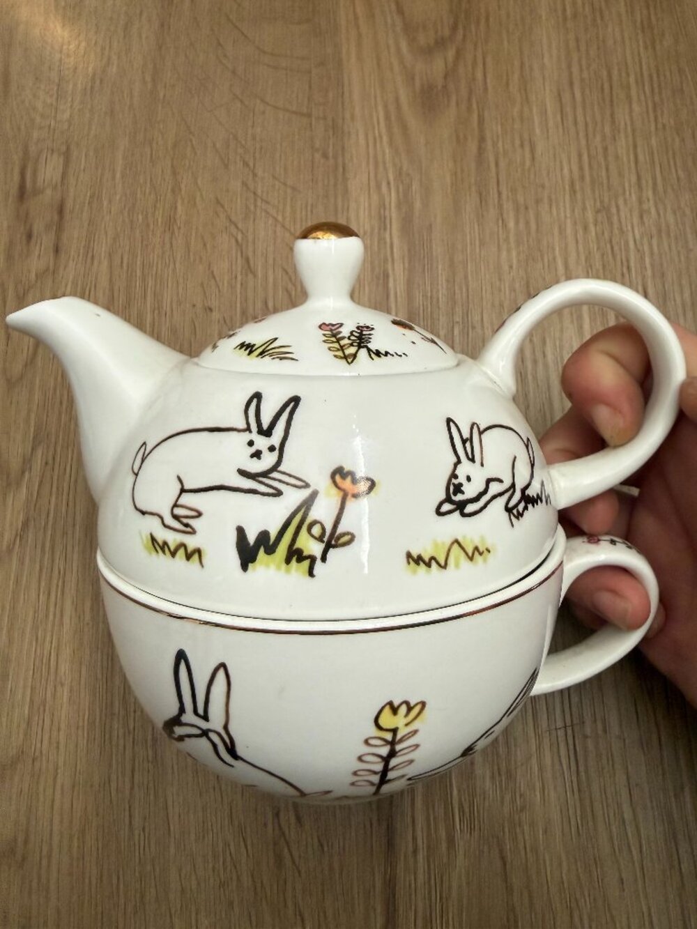 Grace's Teaware Meadow Bunny Teapot and Cup Cottagecore